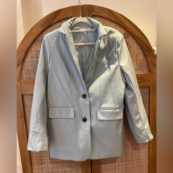 Aria Cove leather look oversized dad blazer in baby blue - Picture 2 of 4